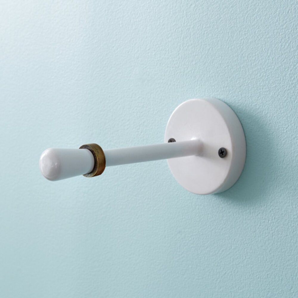 2 new Farmhouse Toilet Roll Holders in white metal with brass accent